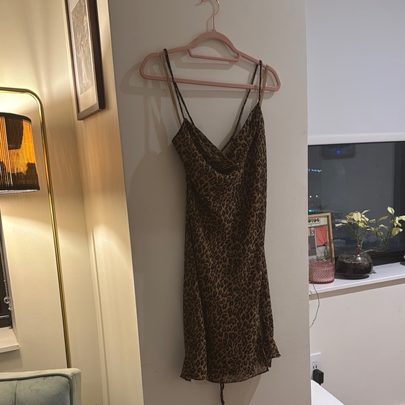 NWOT STAUD Leopard Lace Up Back Slip Dress - Picture 4 of 5